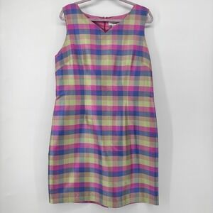 Pure & Simple VTG Womens 100% Silk Plaid Sheath Dress‎ Sleeveless Pastel Size 14